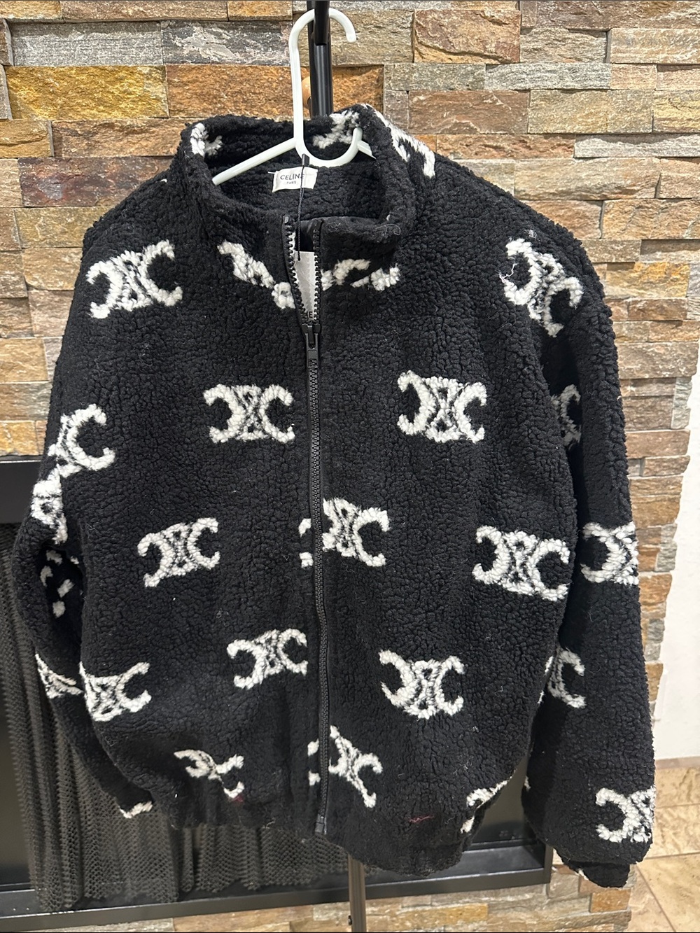 Black and White Logo Sherpa Zip Jacket size L